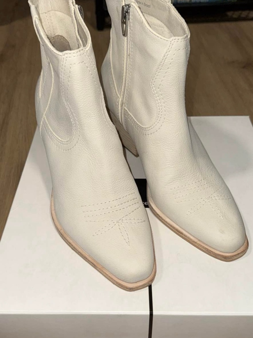 Dolce Vita White silma ivory Leather Western Ankle Boots